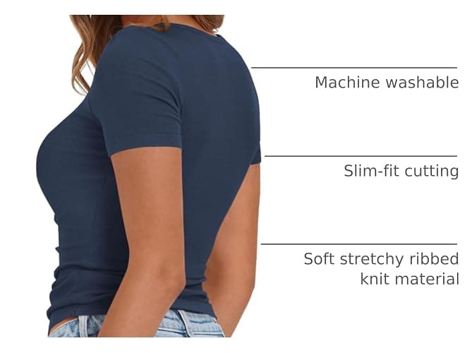 PRETTYGARDEN Women's 2025 Fall Summer Short Sleeve Tops Ribbed Henley Button Slim Fit Basic Casual T Shirts Blouse Clothing thumbnail 4