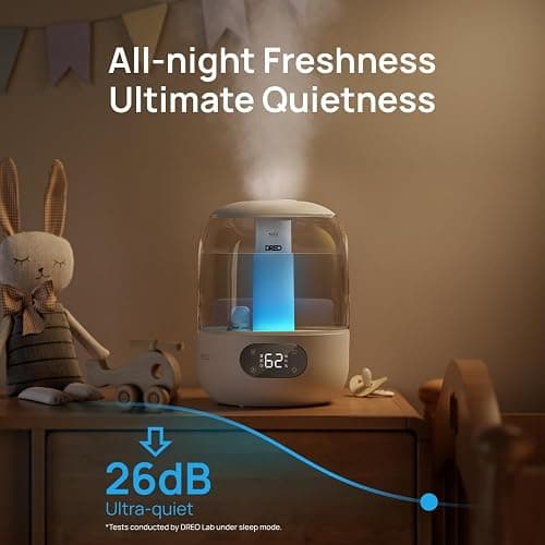 DREO 3L Humidifiers for Bedroom, 30H Runtime, 26 dB Quiet, New Edition | Easy to Refill & Clean, Precise Humidity Control, Night light, Cool Mist Air Humidifier for Large Room, Baby Nursery thumbnail 3