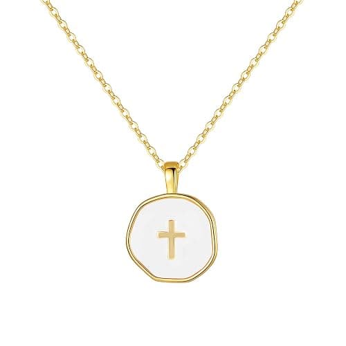 Christian Christmas Gifts for Women Pearl Cross Necklace Faith Based Gifts for Daughter Sister Mom Religious Baptism Catholic Gift Christian Necklace for Granddaughter Grandma Confirmation Communion Easter Jewelry - Image 1