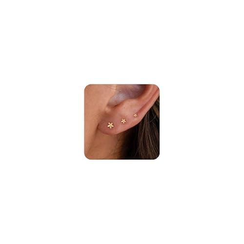 VRIUA 20G Tiny Flat Back Earrings for Women - 14K Gold/Silver Plated Small Flat Back Stud Earrings Hypoallergenic Cartilage Helix Piercing Jewelry - Image 1