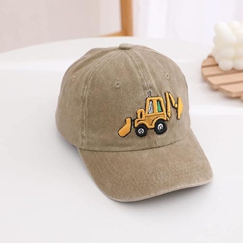 Cute Embroidery Excavator Kids Baseball Cap Adjustable Cotton Washed Vintage Cowboy Hat for Boys Girls Age 2-8 thumbnail 2