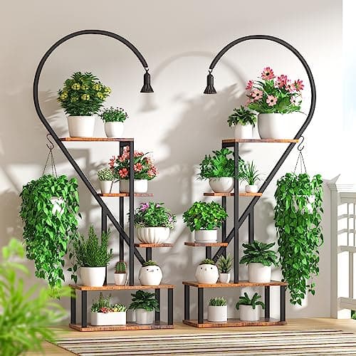 BACEKOLL Plant Stand Indoor with Grow Lights, 5 Tiered Metal Plant Stand for Indoor Plants Multiple, Large Plant Holder Display Shelf, Half Heart Shape Tall Plant Rack for Living Room, Patio, Balcony thumbnail 5