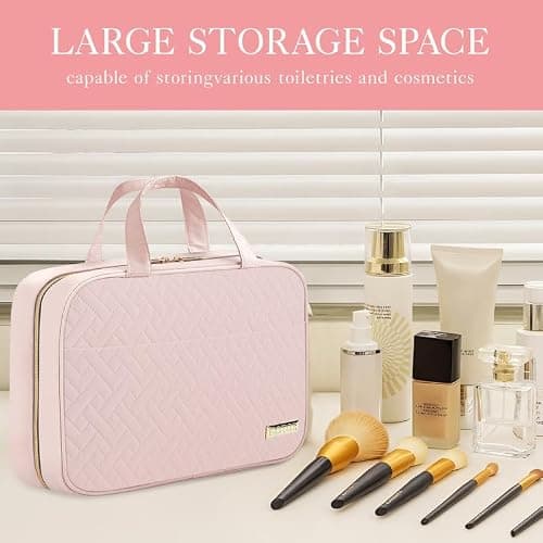 HOTOR Travel Toiletry Bag - Hanging Toiletry Bag for Women & Men, Makeup Bag/Big Comparment, Waterproof for Travel Accessories, Travel Essentials, Medium, Pale Pink thumbnail 2