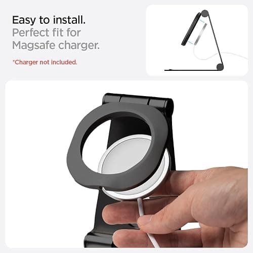 Spigen Mag Fit S Designed for MagSafe Charger Stand Aluminum Adjustable Phone Stand Compatible with iPhone 16/15/14/13/12, AirPods Pro 2/1, AirPods 4/3 (MagSafe Charger Not Included) - Black - Black thumbnail 4