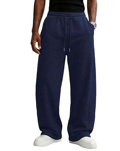 Wangdo Men's Baggy Sweatpants Wide Leg Lounge Cotton Casual Jogging Pants | High waist drawstring,2 Deep pockets,Open bottom,Workout athletic outfits,Loose joggers pants,fashion streetwear,Soft fabric thumbnail 2