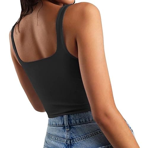 Artfish Women's Sleeveless Strappy Tank Square Neck Double Layer Workout Fitness Casual Basic Crop Tops thumbnail 2