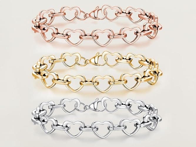 mnmoom Heart Bracelet for Women Stainless Steel with Rose gold, gold plating Heart links bracelets thumbnail 7