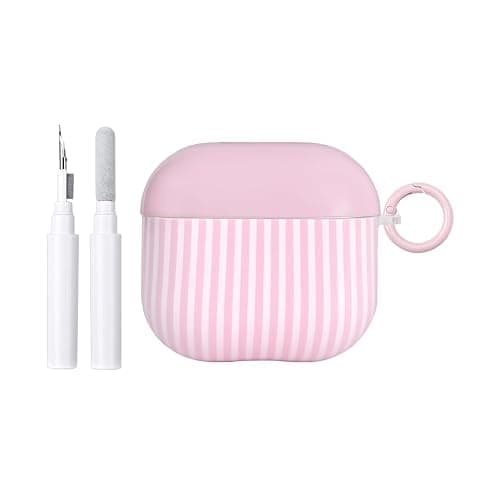 Fycyko for AirPod 4th Generation Case Cute Striped Trendy Aesthetic Glossy Shockproof Protective Case for AirPod 4 with Cleaner Kit-Pink - Image 1