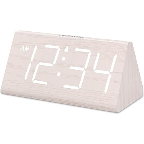 DreamSky Wooden Digital Alarm Clock for Bedroom - Living Room Desk Clock with Large Numbers, Bedside Nightstand Clock with USB Port, Adjustable Volume, Dimmer, DST, Office Wood Décor, Adapter Powered - Image 1