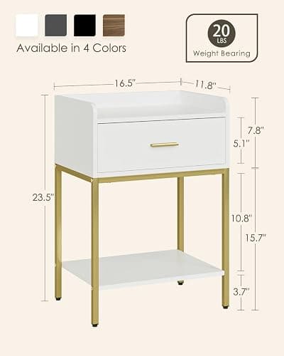 Masupu Nightstand,3-Tier Modern Bedside Night Stand with Storage Drawer and Shelf,Small End Side Table for Bedroom,Living Room,White (Without Outlet, White) thumbnail 2