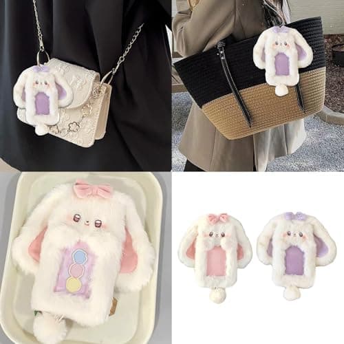 BLULILY Plush Rabbits Card Holder - Soft & Lightweight - Cartoon Design - Unisex - White - Girls thumbnail 2