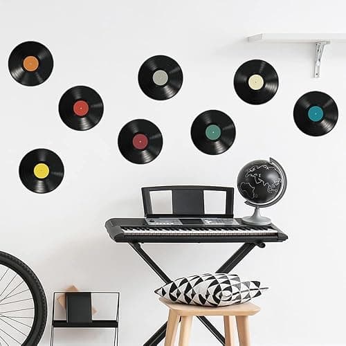 WrtmyR 8 Pack Blank Vinyl Records Decor Wall Stickers,9in CD Album Cover Posters,Fake Vinyl Records Bedroom Decor for Rock and Roll Music Party Decorations (Made By Cardboard thumbnail 6