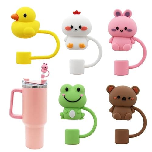 Straw Cover Cap for Stanley Cup,Silicone Straw Topper Compatible with 30&40 Oz Tumbler with Handle,10mm 0.4in Dust-Proof Reusable Straw Tips Lids (5Pcs Straw Cover Animal Shape) - Image 1