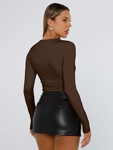 Trendy Queen Womens Long Sleeve T Shirts Fall Fashion 2025 Basic Crop Tops Going Out Outfits Y2k Clothes thumbnail 5