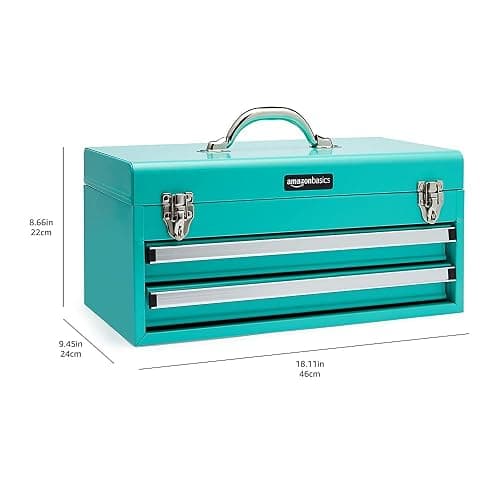 Amazon Basics Steel Tool Box Storage and Organization Drawers, Tool Storage with Powder Coat Finish, 18.11 x 8.66 x 9.45 in, Turquoise thumbnail 3
