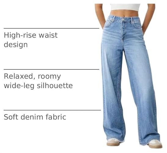 Mars power Women's Wide Leg Jeans High Waisted Baggy Straight Denim Pants | Trendy,Raw Hem,Distressed Pockets,Loose Stretchy,Boyfriend Fit,Cofortable,Relaxed,Casual Wear,Streetwear,Oversized,High Rise thumbnail 4