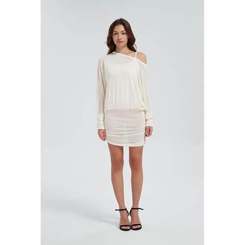 LRF Off The Shoulder Dress See Through Trendy Y2k Sexy Mini Slim Fit Casual Loungewear Dress thumbnail 2