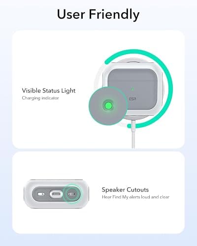 ESR for AirPods 4 Case, Compatible with AirPods 4th Generation Case (2024) (USB-C), Compatible with MagSafe, Drop Protection Cover with Lanyard, Magnetic Lid Lock, Orbit Hybrid Series, White thumbnail 9