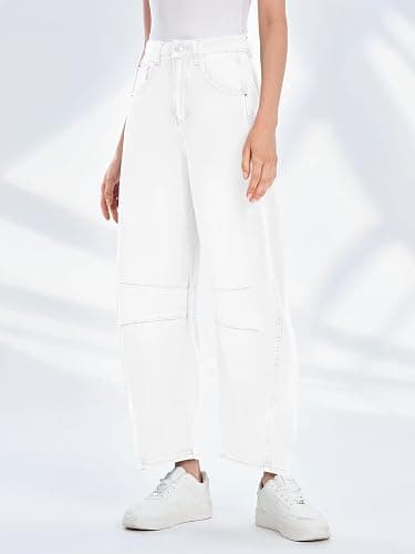PLNOTME Women's Baggy Boyfriend Jeans Vintage Wide Leg Mid Rise Barrel Denim Ankle Pants thumbnail 3
