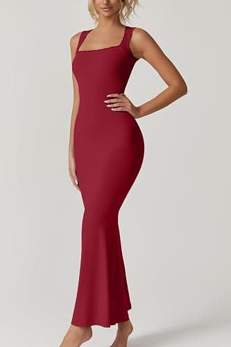 QINSEN Women's Square Neck with Lace Detail Long Maxi Dress Sleeveless Lounge Ribbed Full Length Dresses thumbnail 3