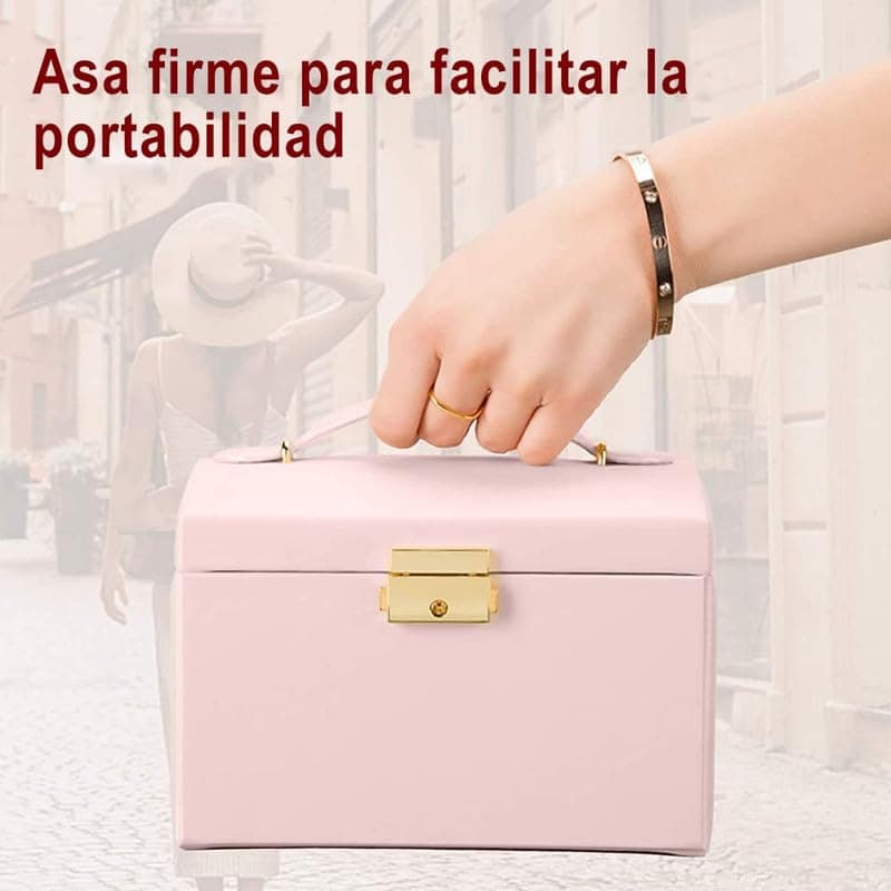 Caja de Almacenamiento, E T EASYTAO Cubo de Organizador con Cerradura, Caja de Almacenamiento de Cuero para Anillos, Pendientes, Collares, Pulseras, Etc, Perfecto Regalo para Mujeres (Rosa) thumbnail 5