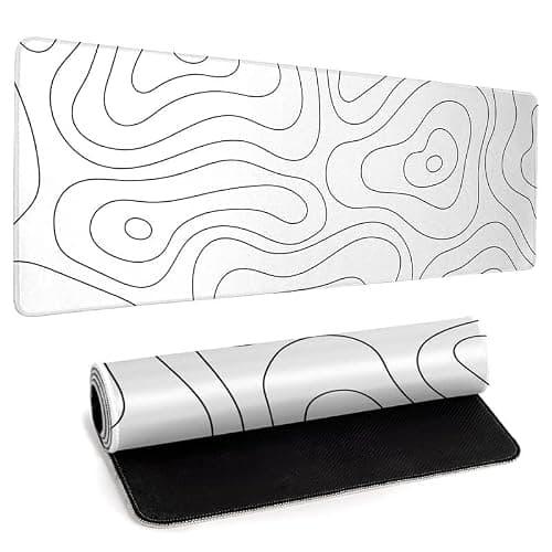 White Large Gaming Mouse Pad Desk Pad Topographic Map Big Keyboard Mat 31.5x11.8inch Computer Mousepad with Stitched Edge Non-Slip Rubber Base thumbnail 4