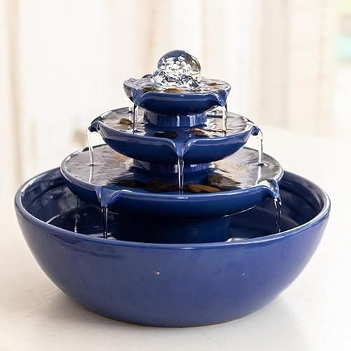 Indoor Tabletop Ceramic Fountain Water Feature Home Kitchen Office Decoration Modern Design Style (Blue) - Image 1