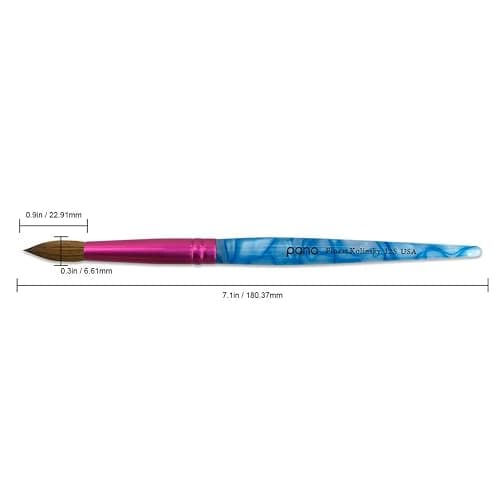 PANA USA Acrylic Nail Brush Pure Kolinsky Hair Acrylic White Swirl Blue Handle with Pink Ferrule Round Shaped - Size 12 thumbnail 2