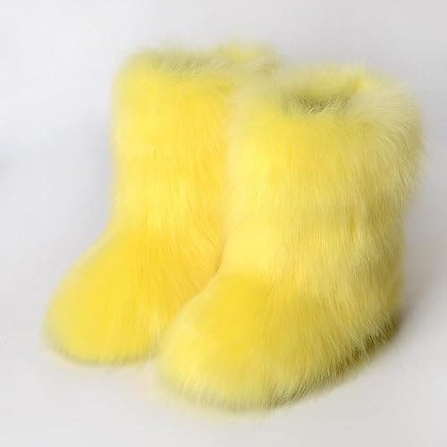 eileen UU Women's Faux fur Boot Furry Fluffy Short Snow Boot Mid-Calf Boots Warm Comfortable Outdoor Flat Shoes thumbnail 2