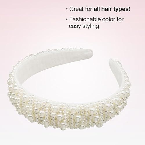 CONAIR Scunci Pearl Headband - ideal for all occasions- fashionable and trendy nonslip head band- hair accessories for women - holiday headwear - stocking stuffers - gifts for her -Ivory thumbnail 2