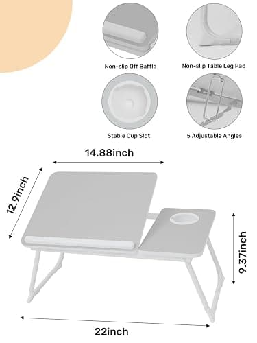 Lap Desk for Couch/Sofa/Floor, 5-Angle Adjustable Bed Desk with Foldable Legs &Cup Holder, Light Weight Bed Tray Table for Writing/Eating/Reading, Portable Laptop Stand for Adults, Kids thumbnail 2