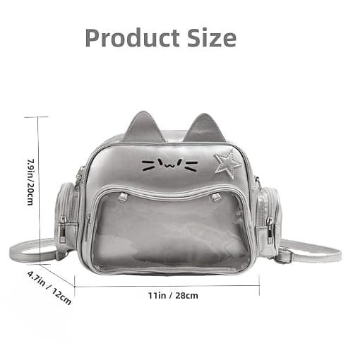 Cat Ita Bag Pin Display Backpack for School PU Leather Preppy Backpack for Girls Y2k Aesthetic Single Shoulder Bag thumbnail 7
