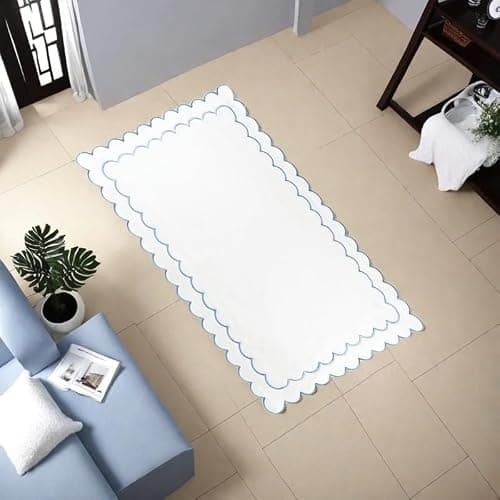 laoyuandamai ﻿ Scalloped Bath Mat Towel 100% Cotton Cute Bath Mats White Bath Rugs Embroidery Preppy Bathmats Bathroom Shower Floor Mats Blue Bathroom Decor (Blue, 27.6 x 18.9in, Classic) thumbnail 6
