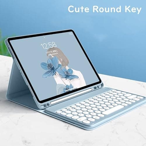 Disonbeir Keyboard Case for iPad Mini 5th Generation Mini 4 (7.9") Cute Round Key Wireless Removable BT Color Keyboard Cover with Pencil Holder (Yellow) thumbnail 4