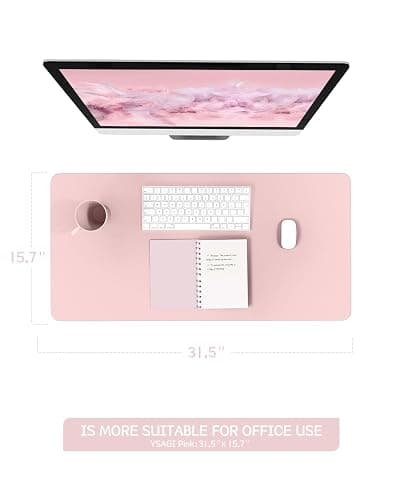 YSAGi Non-Slip Desk Pad,Mouse Pad,Waterproof PVC Leather Desk Table Protector,Ultra Thin Large Desk Blotter, Easy Clean Laptop Desk Writing Mat for Office Work/Home/Decor (Pink, 31.5" x 15.7") thumbnail 3