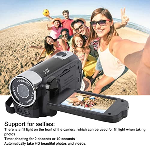 1080P HD Camcorder, 16MP DV Camera with 16x Digital Zoom, 2.7in TFT Rotatable Screen, Built-in Speakers, USB (Black) thumbnail 3
