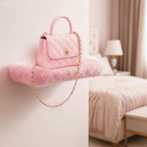 Pink Floating Shelves, Fluffy Wall Shelf for Girls Bedroom Vanity Decor | 16 IN Plush Fur Covered Shelves, Cute Girl Room Decor, Perfume Makeup Display Organizer, Stylish Aesthetic Wall Storage thumbnail 4