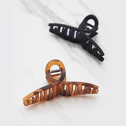 Kitsch Large Hair Clips for Women - Fashionable Loop Hair Claw Clips | Matte Plastic, Easy-Grip | Perfect for Everyday Use & Special Occasions | Ideal Gifts for Women - Tortoise & Black, 2 Pcs thumbnail 6
