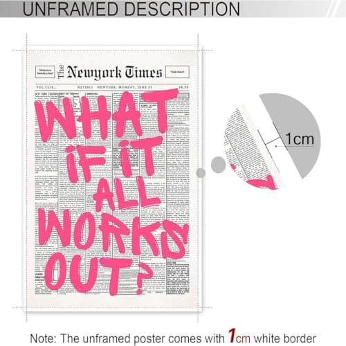 Drimiler Retro Newspaper Pink Font Poster What If It All Works Out Canvas Wall Art Positive Affirming Quote Minimalist Prints Painting For Home Bedroom Dorm Wall Decor 8x12in Unframed thumbnail 3