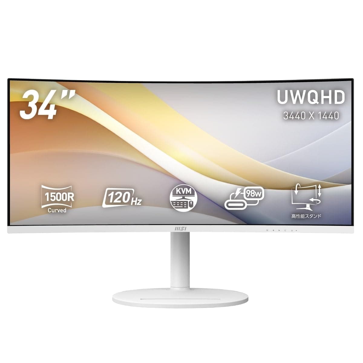 MSI Monitor Modern MD342CQPW 34 Inch / UWQHD / VA Panel / 120 Hz / 1 ms / HDMI 2.0b / DP 1.4a / Adaptive-Sync / Anti-Flicker / Blue Light Reduction / USB Hub Function / HDR / USB Type-C (Max 98W - Image 1