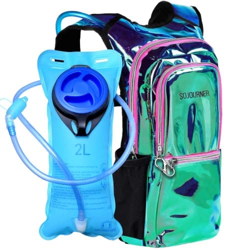 SOJOURNER Rave Hydration Pack Backpack - 2L Water Bladder Included for Festivals, Raves, Hiking, Biking, Climbing, Running and More (Medium) (Laser Holographic - Purple) - Image 1
