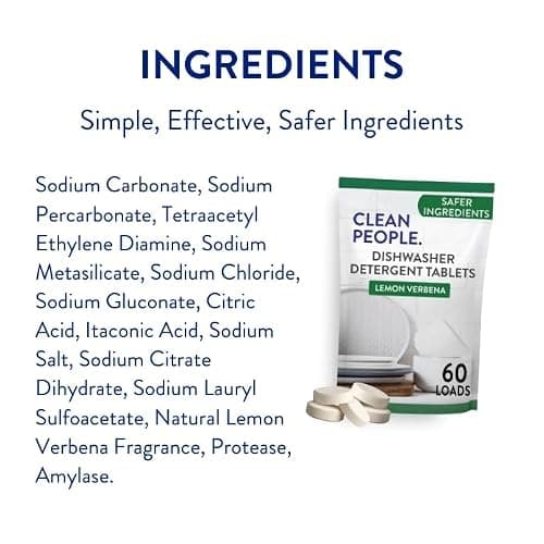 Clean People 100% Plastic-Free Dishwasher Detergent Tablets, 60ct, Lemon Verbena thumbnail 7