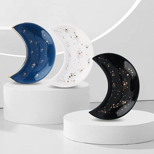 Moon Shape Jewelry Tray, 3pcs/Set Ceramic Moon Decorative Trinket Dish, Organizing Necklace Earrings Keys Jewelry Plate, for Vanity Bathroom Engagement Ring(3 Colors) thumbnail 9