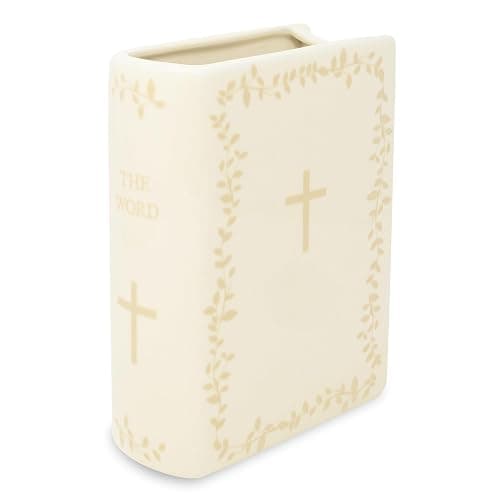 Steel Mill & Co. Ceramic Book-Shaped Vase, The Word | Original Large Decorative Vases for Christian Home Decor, Classic Faith Bookshelf Decor, Unique Vase for Religious Living - Image 1