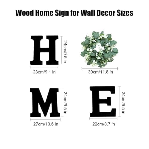 JOYWU Wood Home Sign for Wall Decor,Farmhouse Walls Home Sign with Artificial Eucalyptus Wreath,Wooden Hanging Letters Decorative Wall Art Decor for Entryway Living Room Kitchen Dining Room (green) thumbnail 2