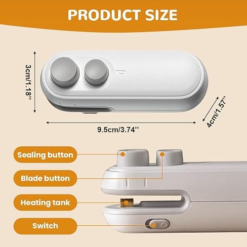 Mini Bag Sealer, 2025 Upgraded 2 in 1 Mini Bag Sealer with Cutter and Magnet, Rechargeable Mini Bags Sealer Portable Resealer Machine for Snack Plastic Bags Food Storage Travel (1, White) thumbnail 2