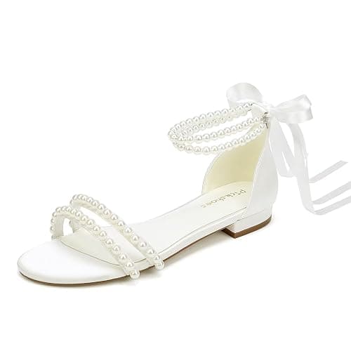 Pearl Flats Bridal Sandals Wedding Flats for Bride Open Toe Beach Wedding Shoes - Image 1