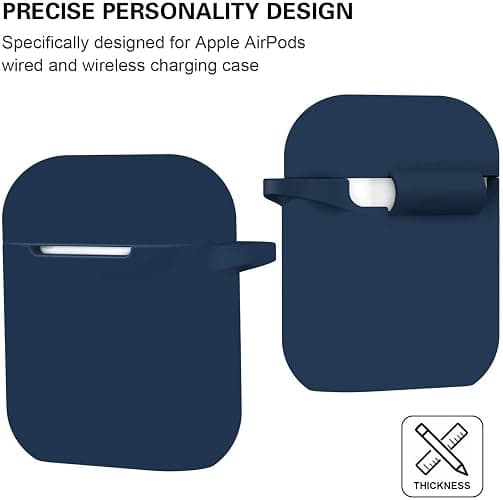 ATUAT Compatible with AirPods Case Cover, Full Protective Silicone Skin Dust-Proof Designed for Apple AirPods 1st 2nd Generation with Keychain, Front LED Visible, Midnight Blue thumbnail 5