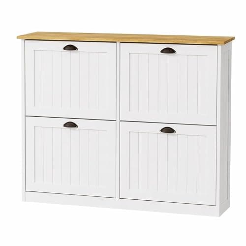 Shoe Storage Cabinet for Entryway, 16-24 Pairs Farmhouse Slim Shoe Cabinet with 4 Flip Drawers, Adjustable Shelves & Anti-Tipping Freestanding White Shoe Organizer for Small Space Hallway Apartment thumbnail 8