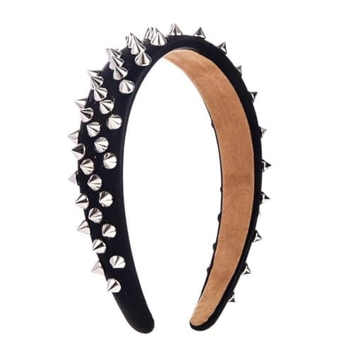 BaBakiak Punk Studded Headband, Rock Roll Hair Band, Spike Hair Clips for Halloween Cosplay Party (Black) - Image 1